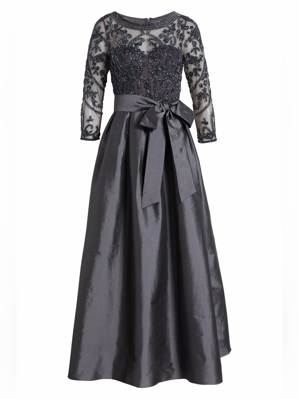 Pisarro Nights Beaded Illusion Neck Taffeta Gown Slate Size 16 NWT - Picture 5 of 8
